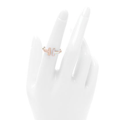 Tiffany 18K Rose Gold Diamond Mother of Pearl T Wire Ring 52 6 2 of 4