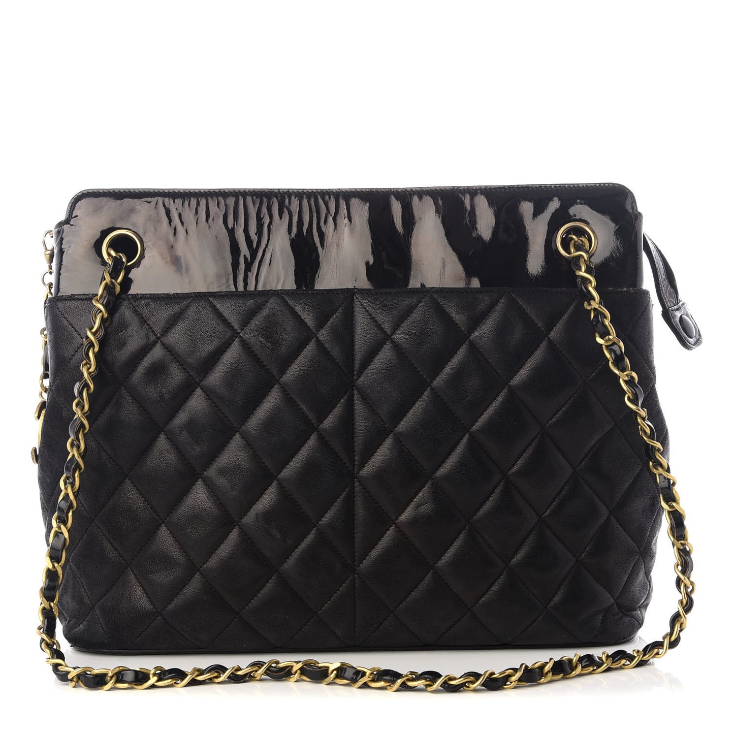 Lambskin Patent Quilted Shoulder Bag Black