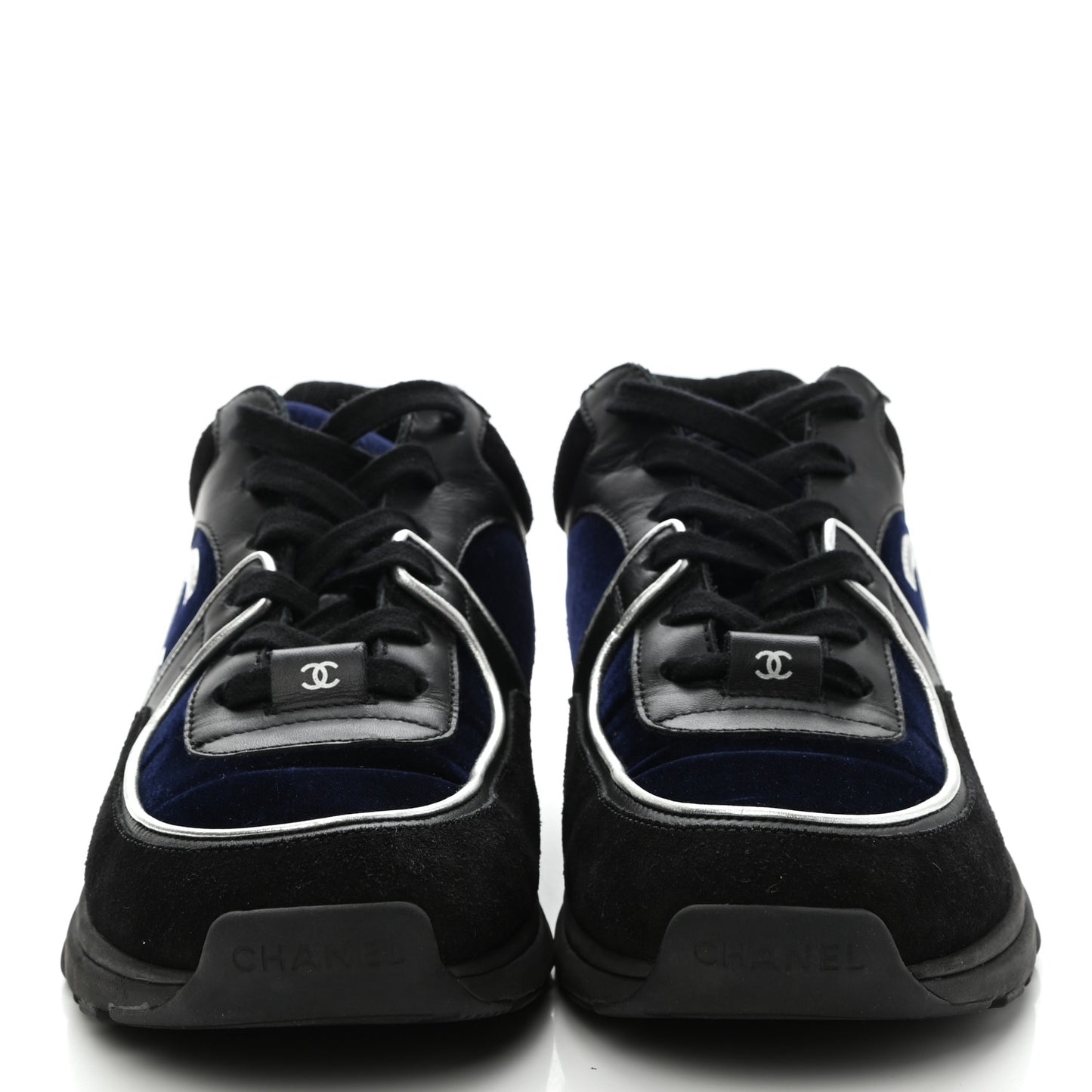 Suede Velvet Lambskin CC Sneakers 40 Black Blue Silver