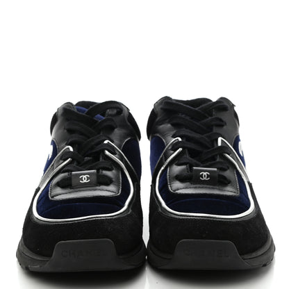 Chanel Suede Velvet Lambskin CC Sneakers 40 Black Blue Silver 2 of 9
