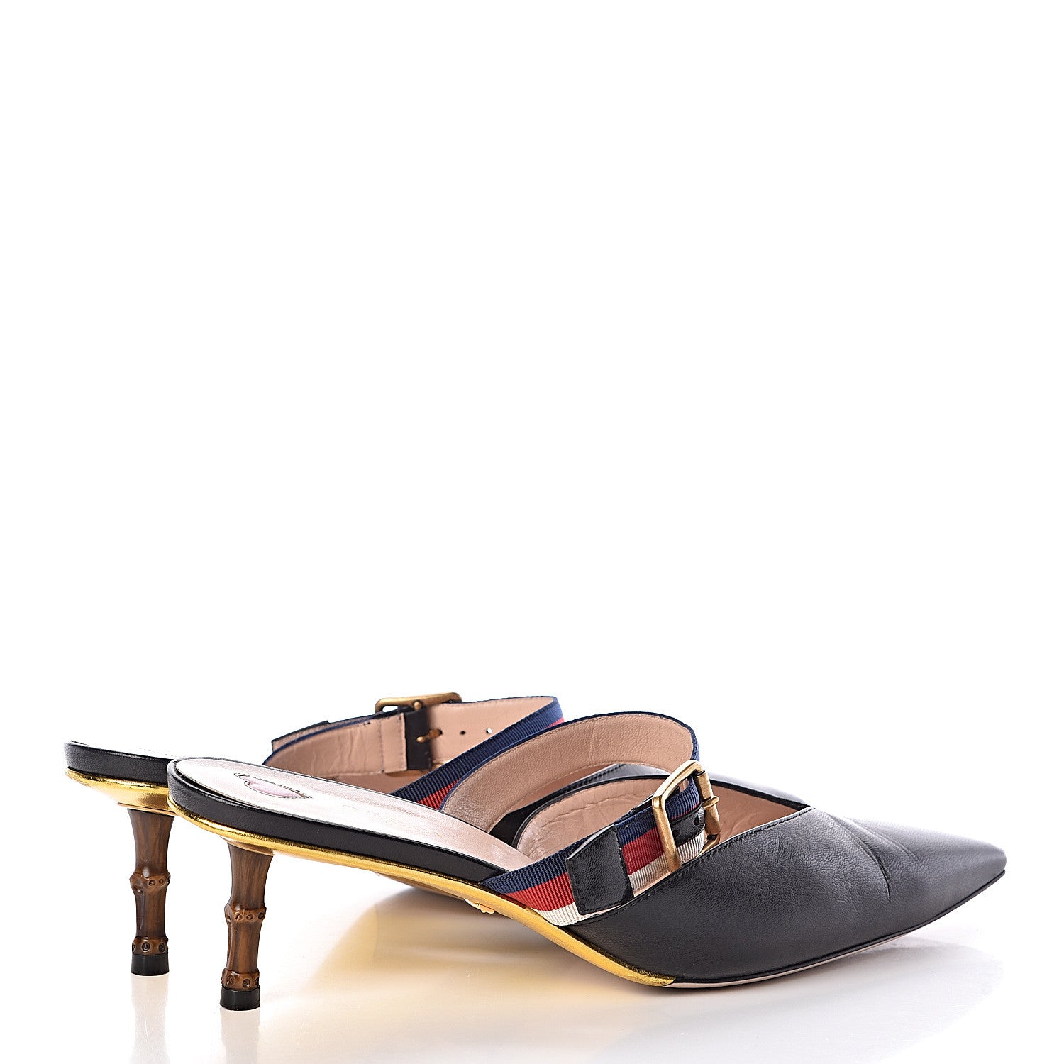 Gucci Malaga Kid Sylvie Web Bamboo Low Heel Mules 40 Black 4 of 14