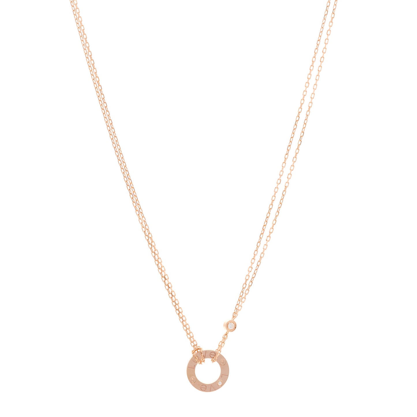 18K Pink Gold 2 Diamond LOVE Necklace