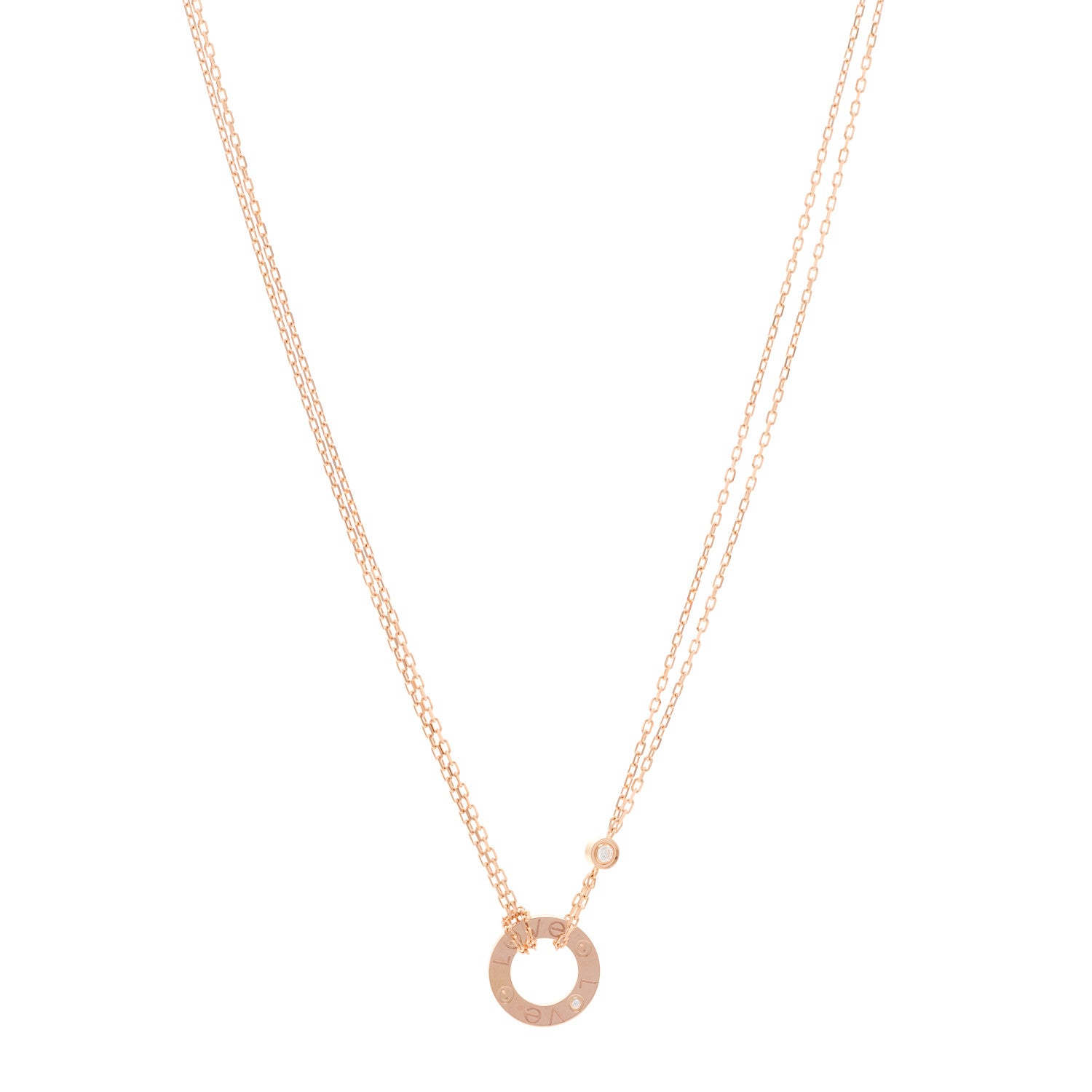 Cartier 18K Pink Gold 2 Diamond LOVE Necklace 1 of 5