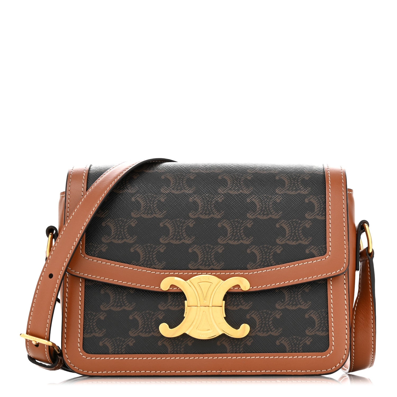 Celine Calfskin Triomphe Canvas Teen Triomphe Bag Tan 1 of 10