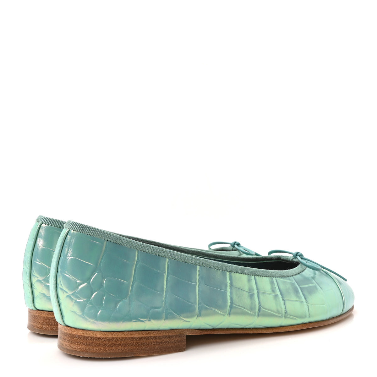 Chanel Iridescent Calfskin Crocodile Embossed Ballerina Flats 39 Green 5 of 10