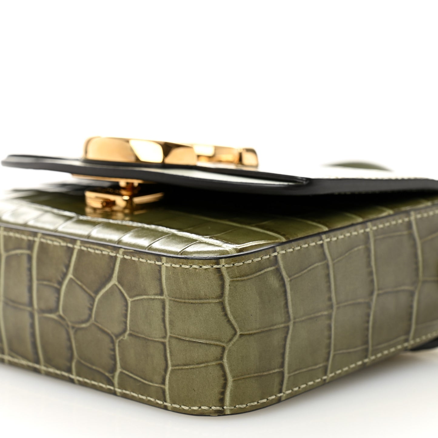 Calfskin Crocodile Embossed Mini C Double Carry Misty Forest