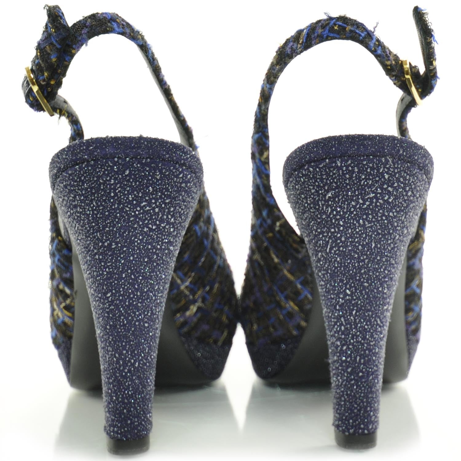 Chanel Tweed and Glitter Spectator Slingback Heels 39 3 of 5