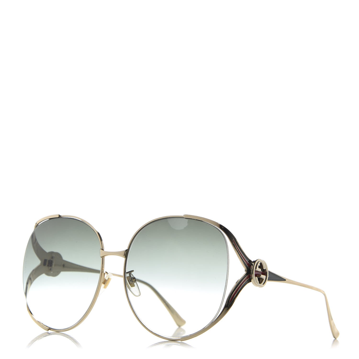 Gucci Metal Oversized Round Frame GG0225S Sunglasses Gold 1 of 8