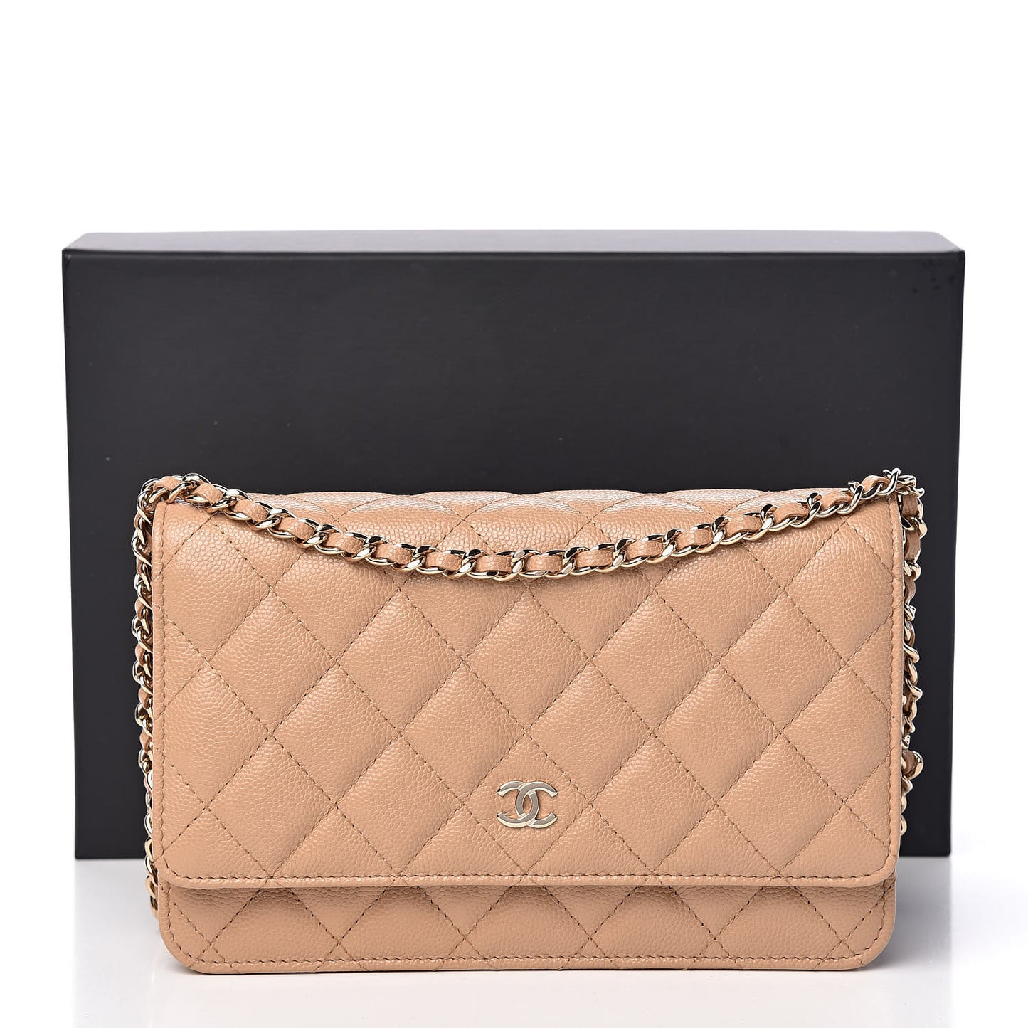 Caviar Quilted Wallet On Chain WOC Beige
