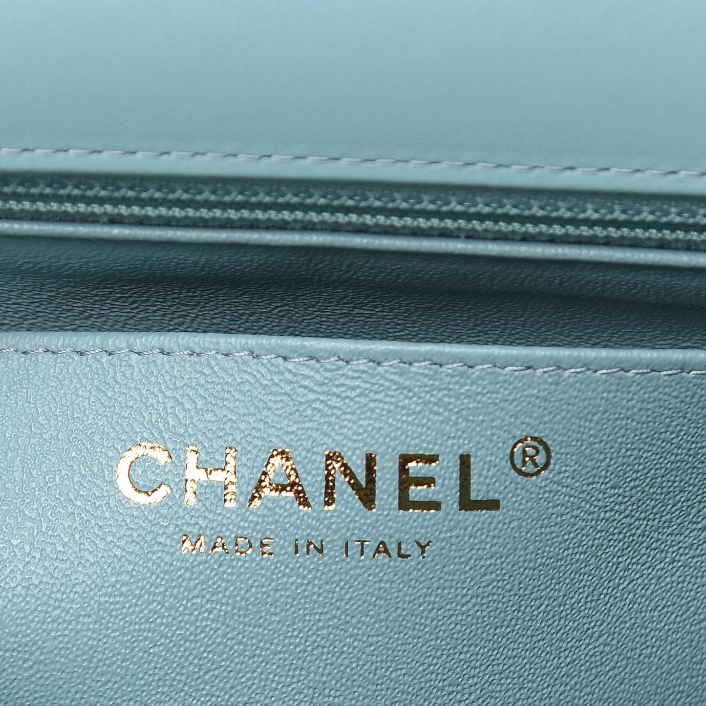 Patent Calfskin Quilted Mini Rectangular Flap Light Blue