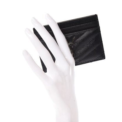 Saint Laurent Grain De Poudre Matelasse Chevron Monogram Credit Card Case Black 2 of 7