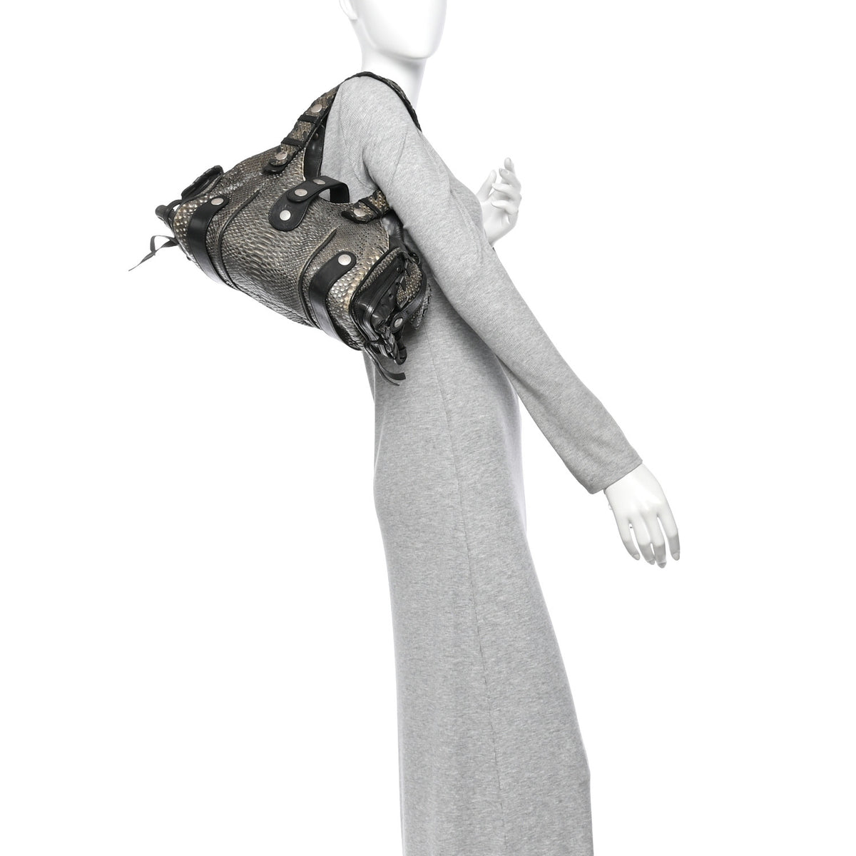 Snakeskin Calfskin Silverado Shoulder Bag Grey