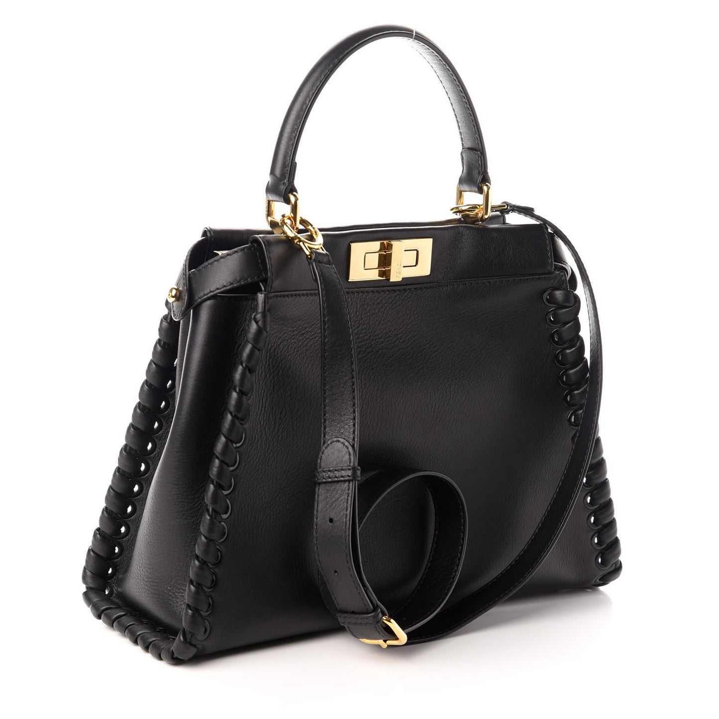 Vitello Seta Lace Up Medium Peekaboo Iconic Satchel Black