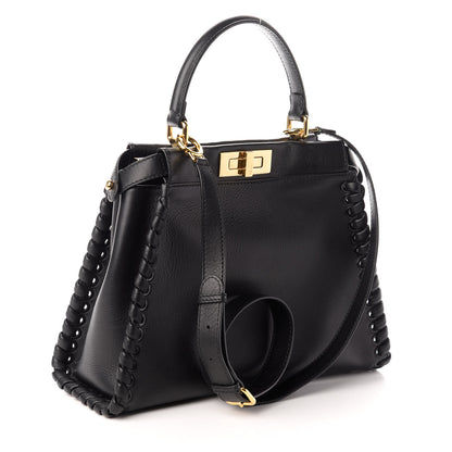 Fendi Vitello Seta Lace Up Medium Peekaboo Iconic Satchel Black 3 of 10