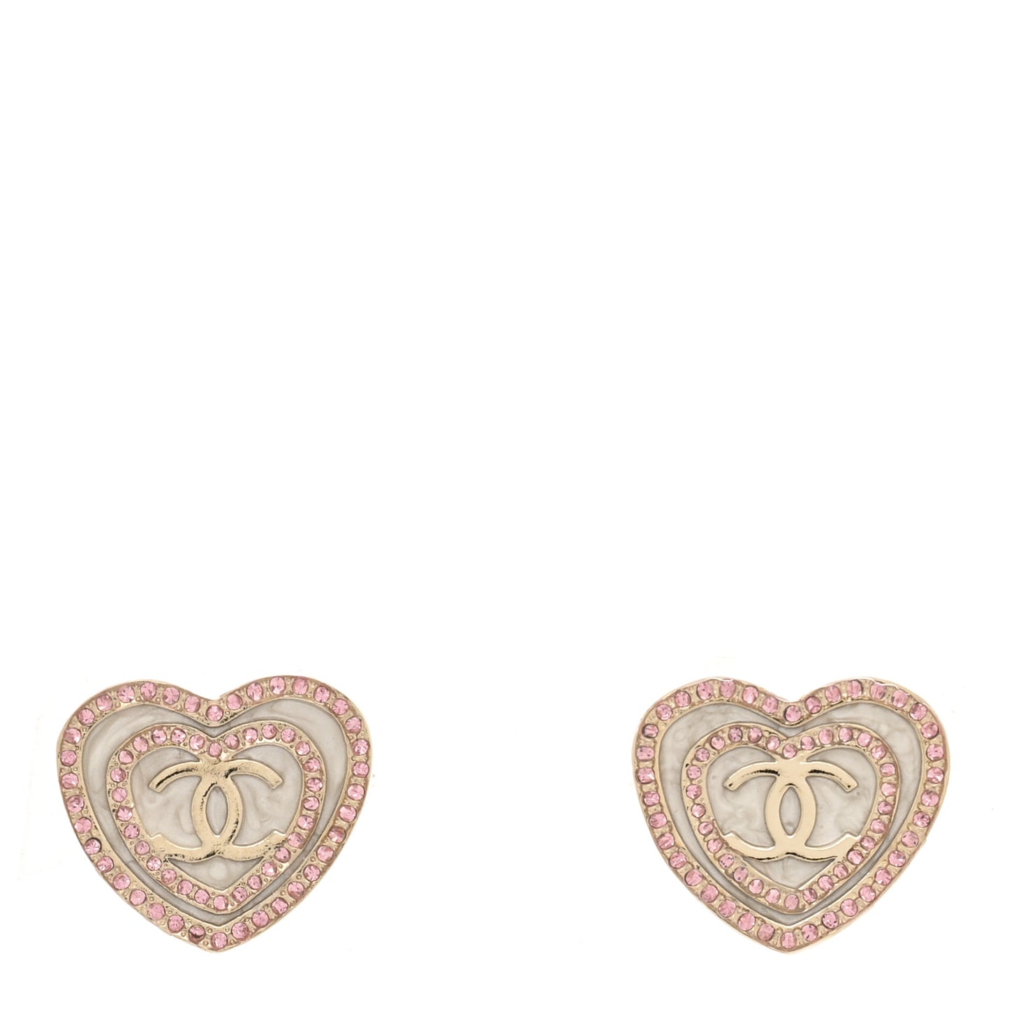 Resin Crystal CC Heart Earrings Gold Pink