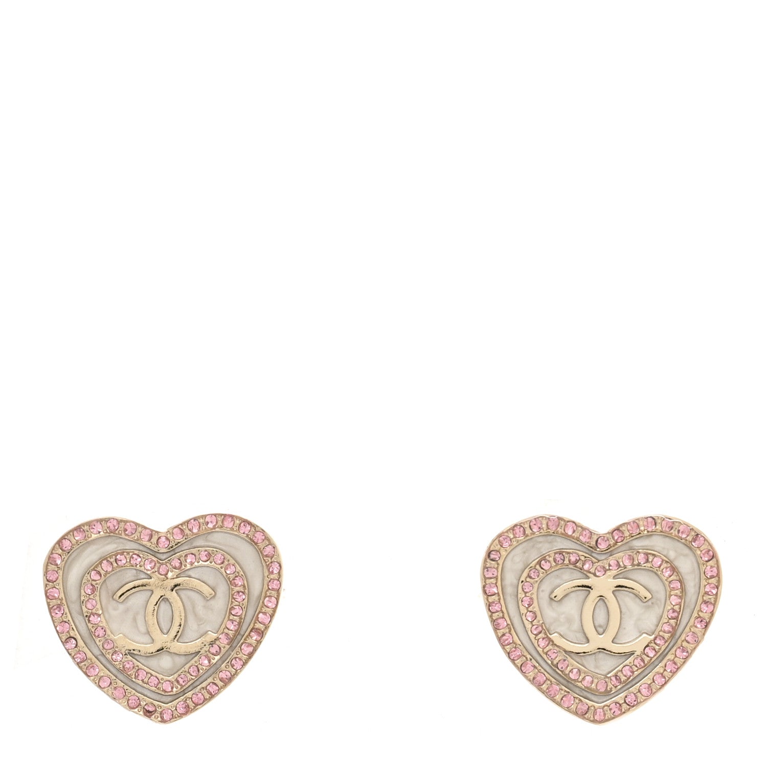 Chanel Resin Crystal CC Heart Earrings Gold Pink 1 of 4