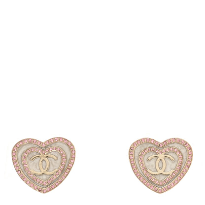 Chanel Resin Crystal CC Heart Earrings Gold Pink 1 of 4