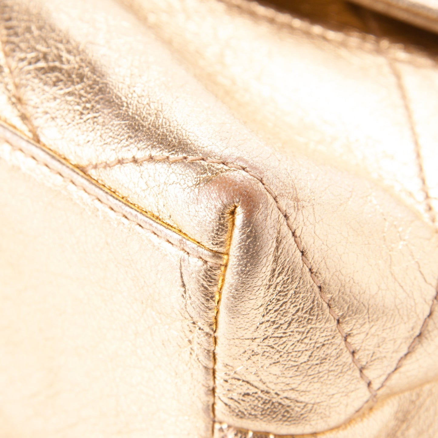 Metallic Lambskin Quilted Small Flap Gold
