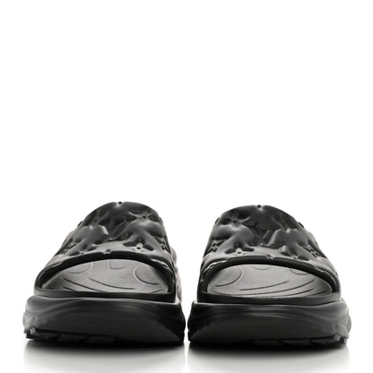 Louis Vuitton Rubber Embossed Monogram Pool 55 Flat Comfort Mule 40 Black 3 of 9