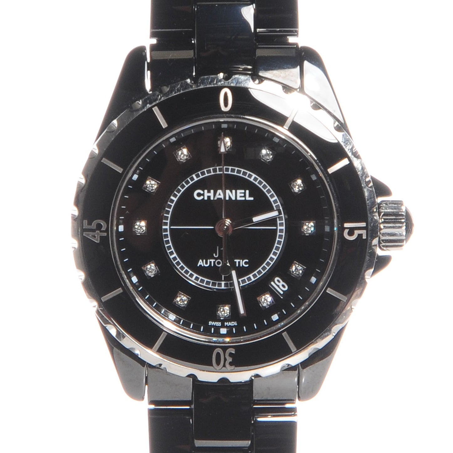 Stainless Steel Ceramic Diamond 38mm J12 Automatic Watch Black