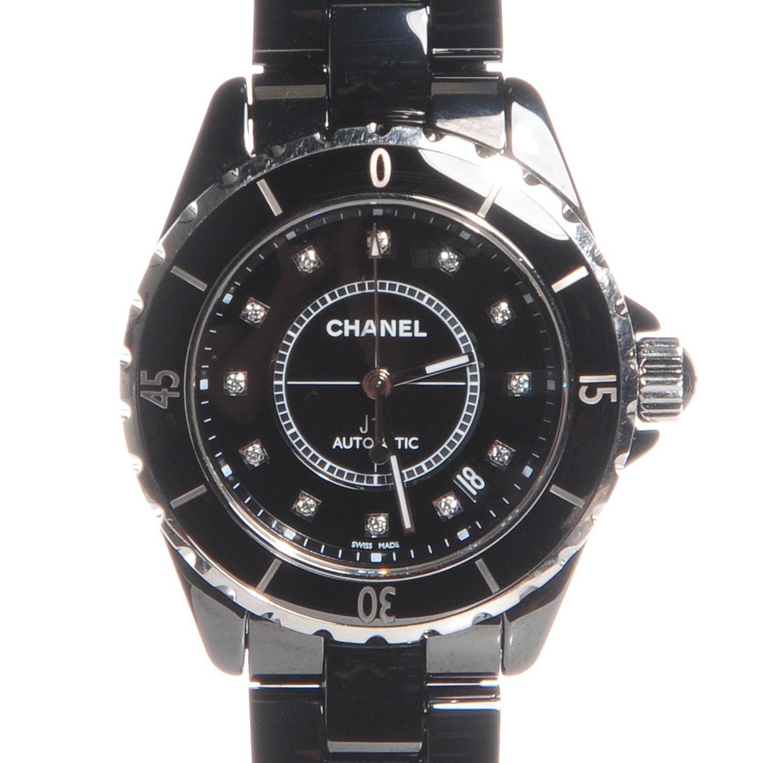 Chanel Stainless Steel Ceramic Diamond 38mm J12 Automatic Watch Black 1 of 6