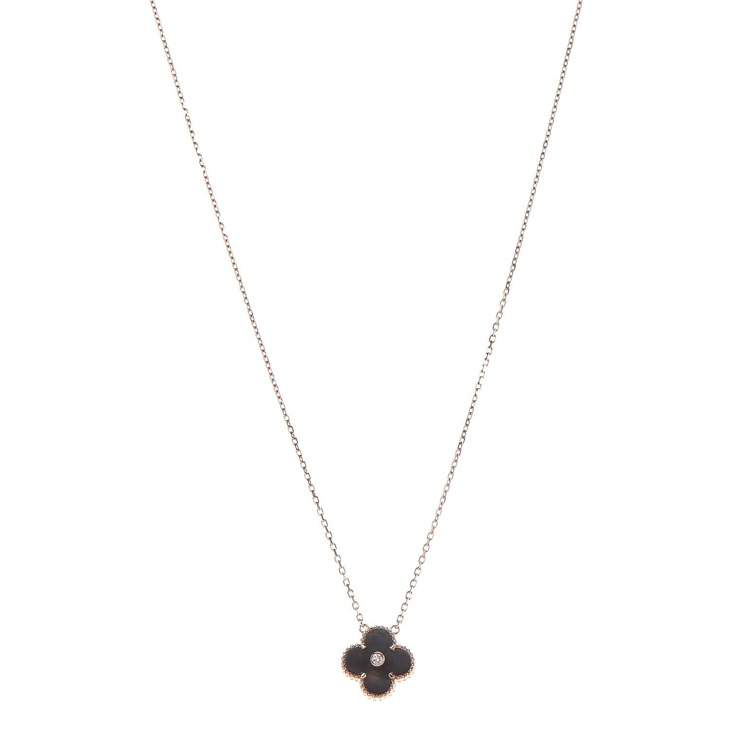 Van Cleef & Arpels 18K Pink Gold Grey Mother of Pearl Diamond Vintage Alhambra Pendant Necklace 1 of 6