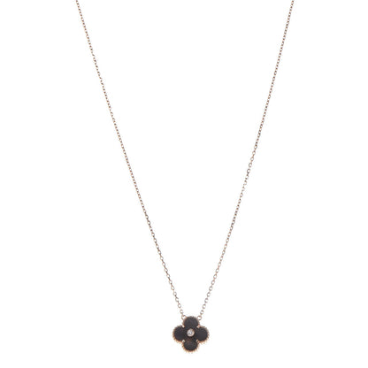 Van Cleef & Arpels 18K Pink Gold Grey Mother of Pearl Diamond Vintage Alhambra Pendant Necklace 1 of 6