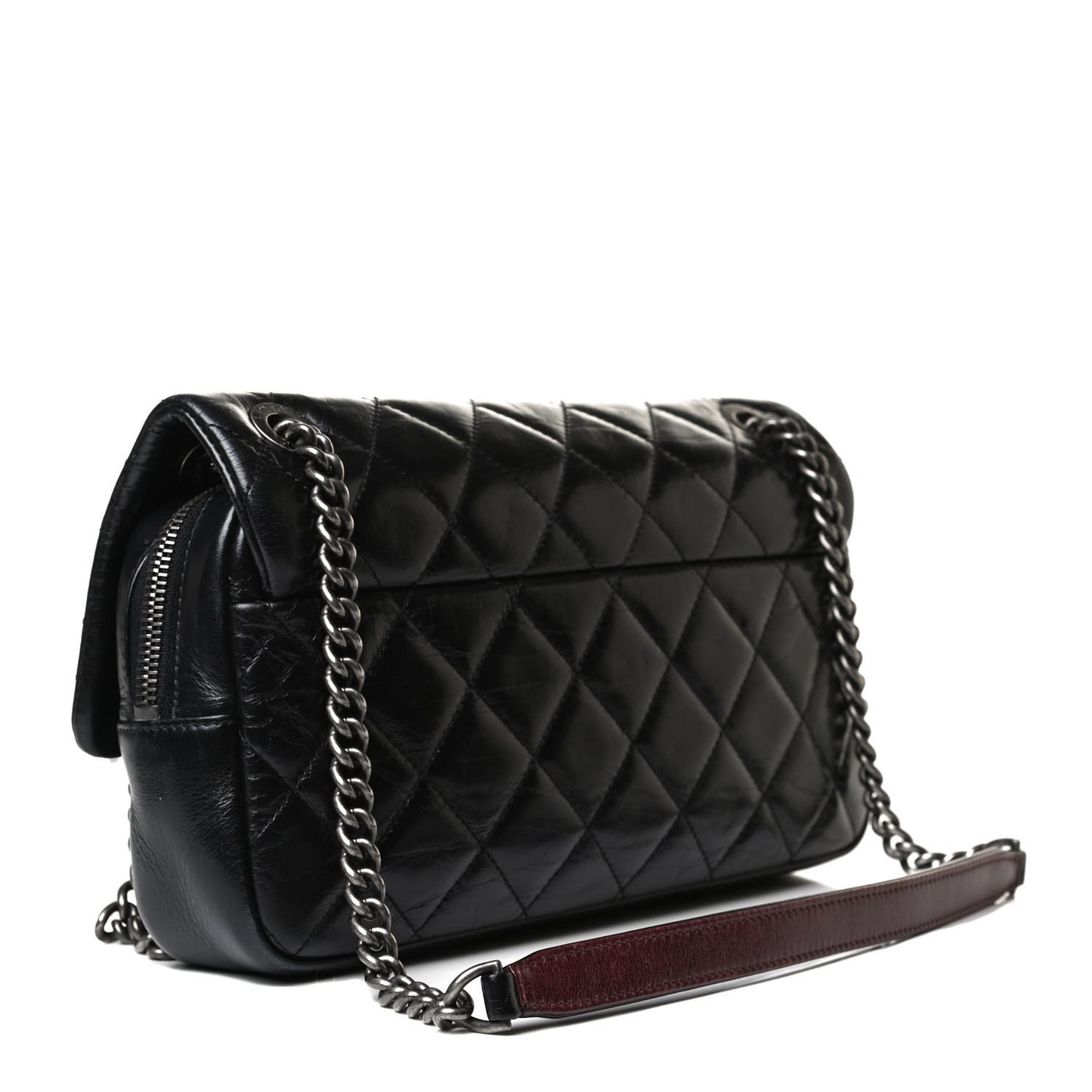 Glazed Calfskin Medium Duo Color Flap Black
