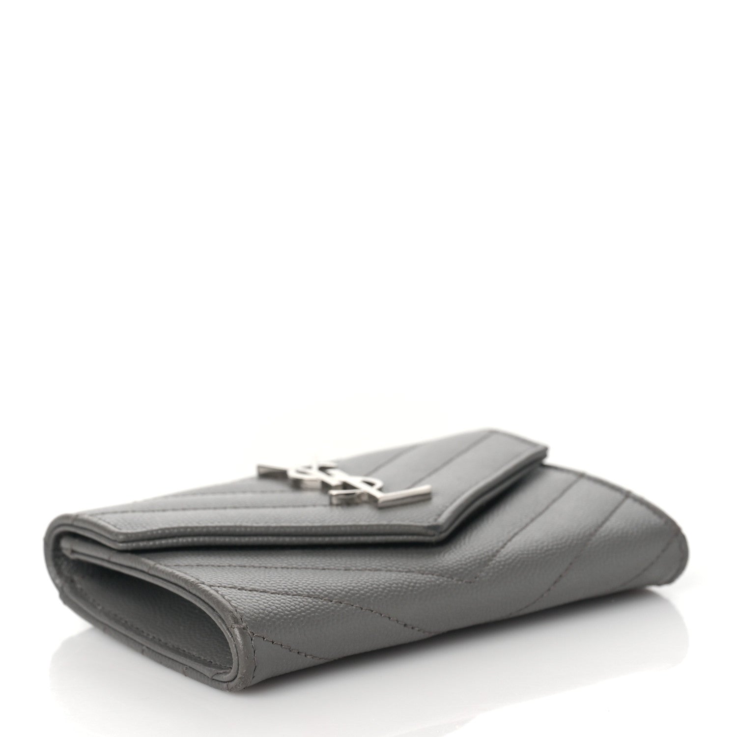 Saint Laurent Grain De Poudre Matelasse Chevron Small Monogram Envelope Wallet Fog 4 of 8
