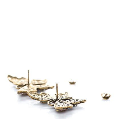 Gucci Metal Crystal Butterfly Stud Earrings Aged Gold Multicolor 3 of 3