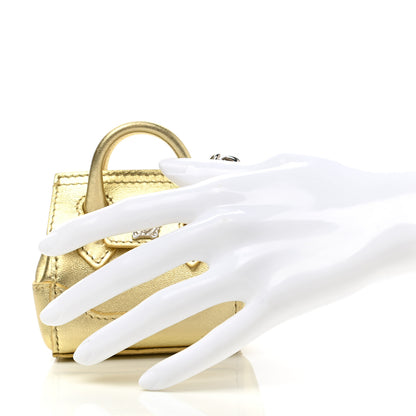 Versace Metallic Grained Calfskin Nano La Medusa Bag Key Ring Pouch Gold 2 of 8