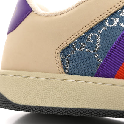 Gucci Calfskin Lame GG Monogram Web Womens Screener Sneakers 36.5 Blue Silver Dusty Milk Shine Purple 16 of 16