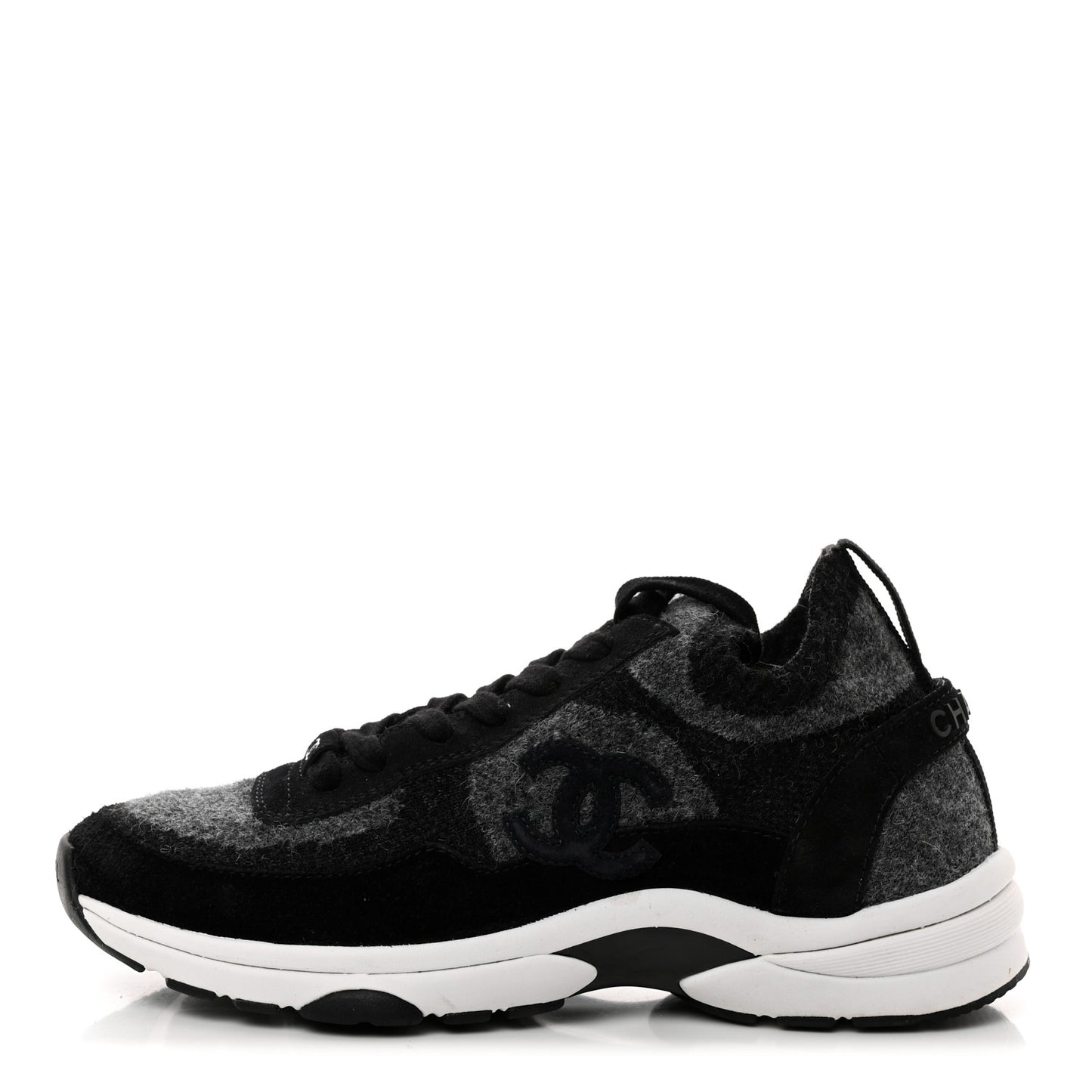 Fabric Suede Calfskin Womens CC Sneakers 37 Black Grey