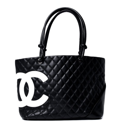 Chanel Calfskin Quilted Large Cambon Tote Black White 1 of 4