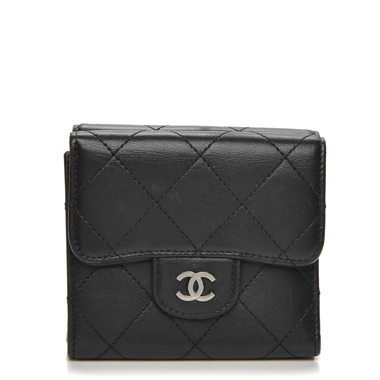 Lambskin Quilted Compact Flap Wallet Black