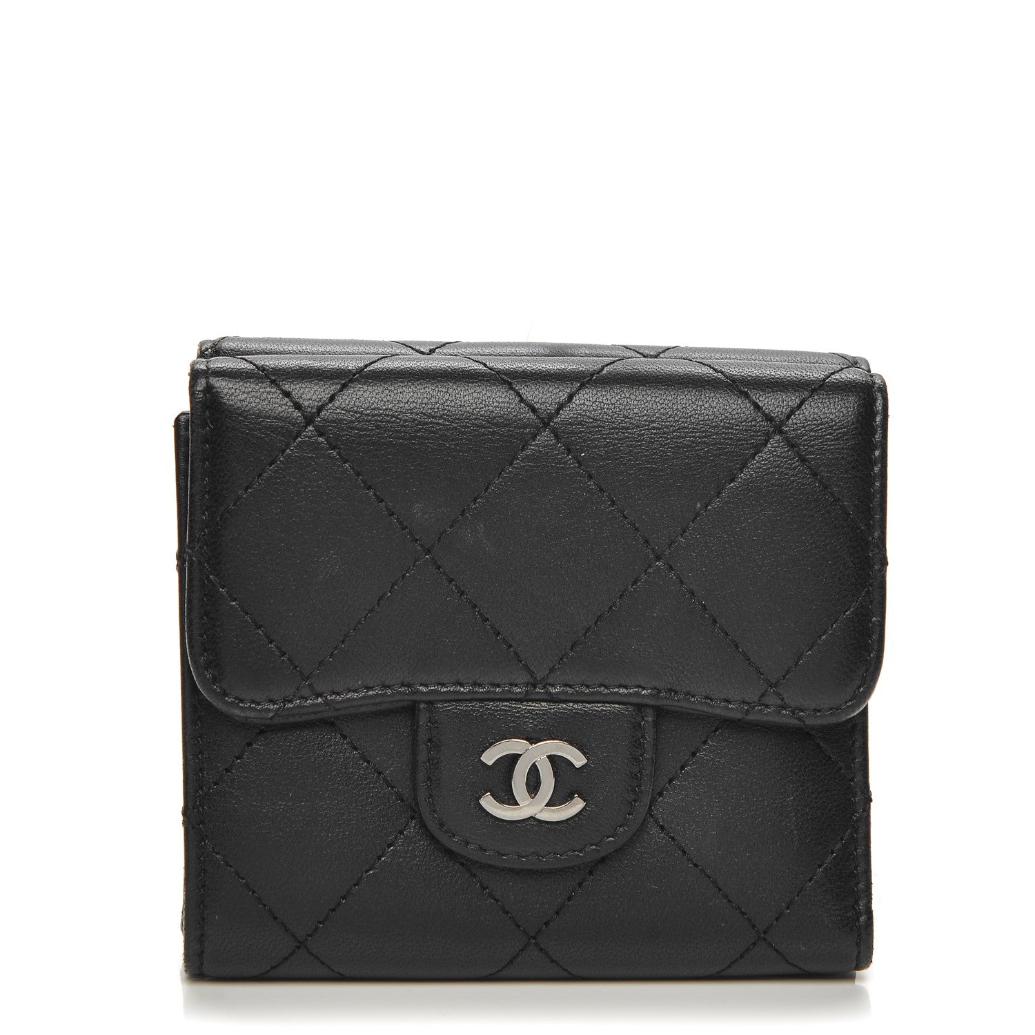 Chanel Lambskin Quilted Compact Flap Wallet Black 1 of 8