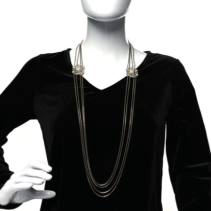 Chanel Pearl Crystal Chain CC Long Necklace Silver 2 of 5