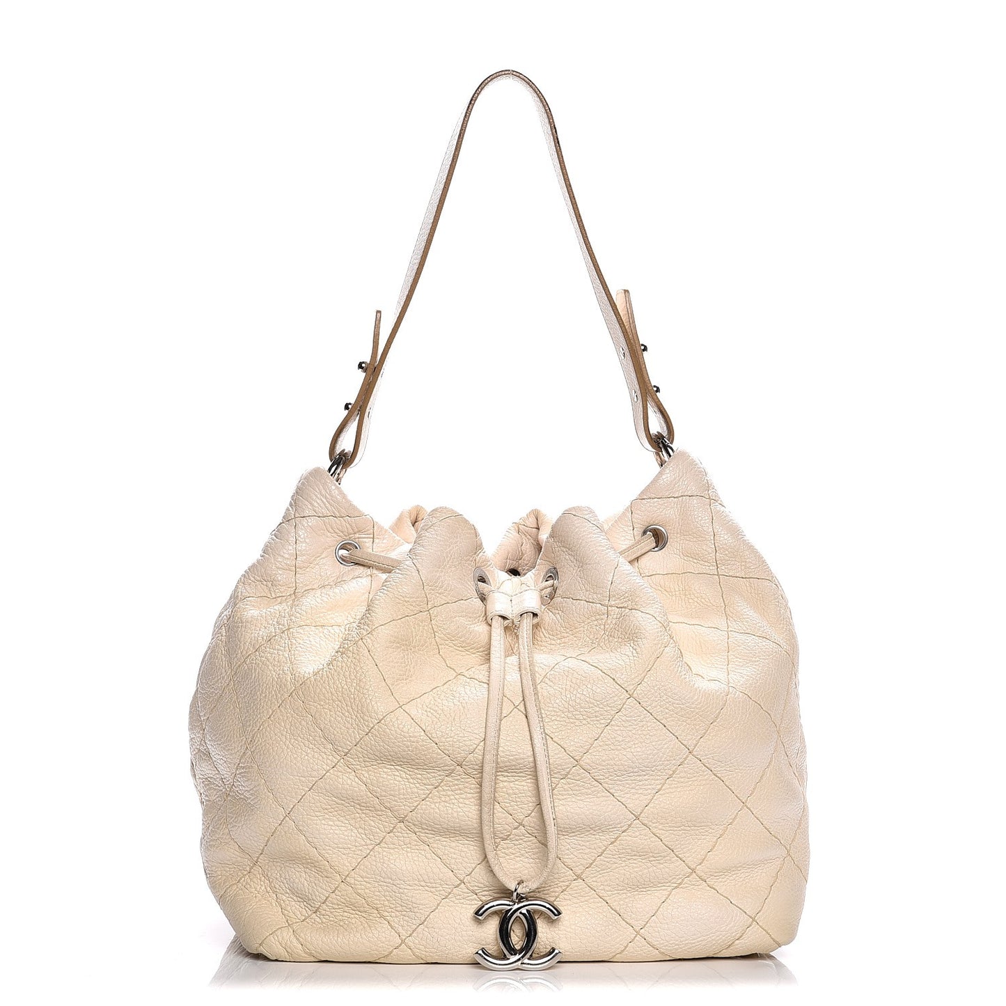Glazed Calfskin On The Road Drawstring Tote Ivory