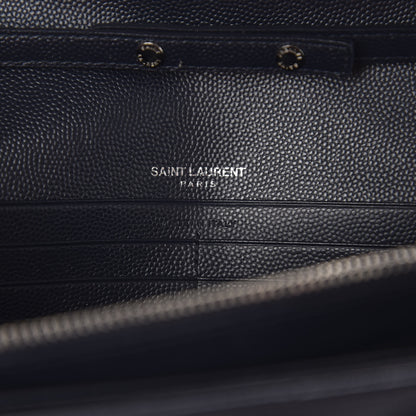Saint Laurent Grain De Poudre Matelasse Chevron Monogram Chain Wallet Deep Marine 5 of 10