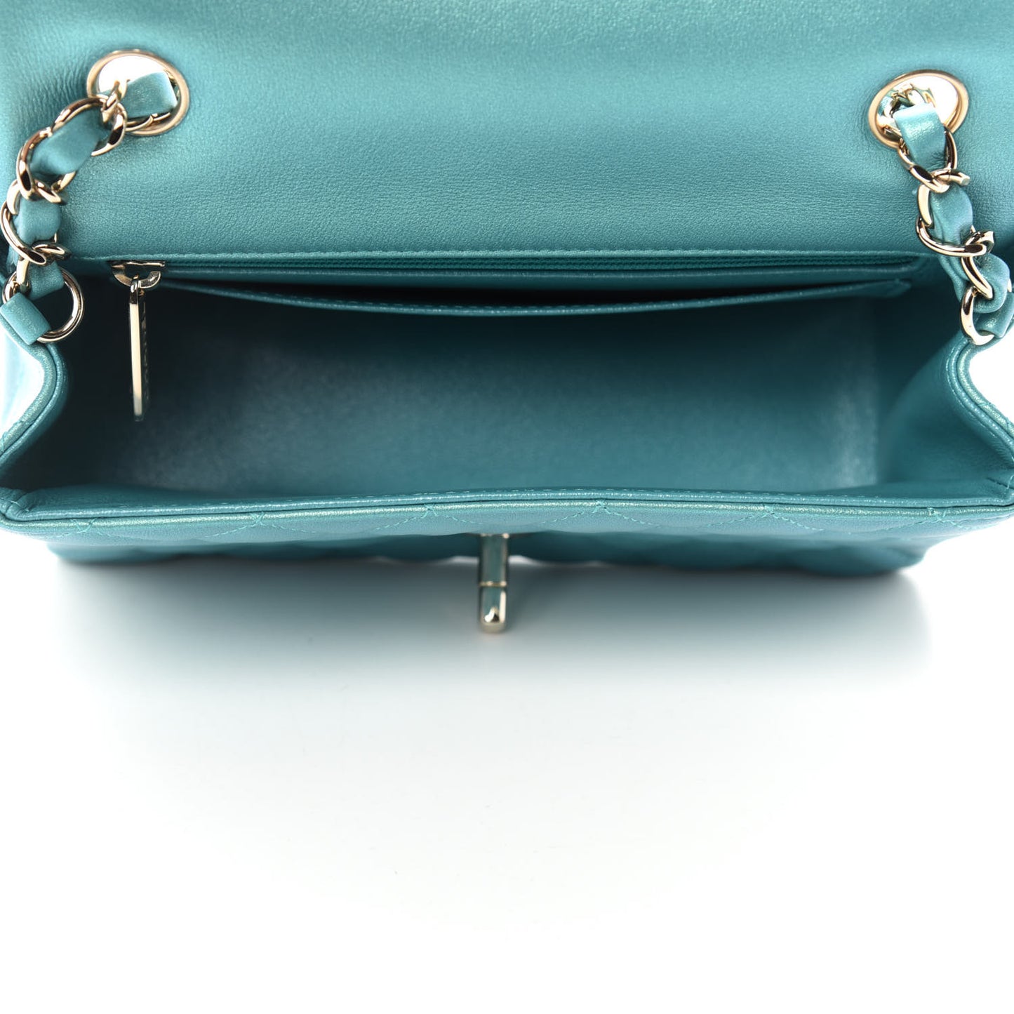 Iridescent Calfskin Quilted Mini Rectangular Flap Green