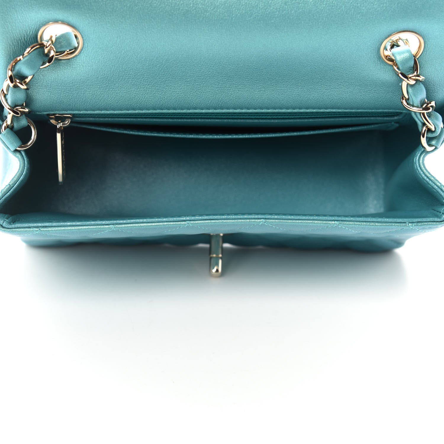 Chanel Iridescent Calfskin Quilted Mini Rectangular Flap Green 5 of 9