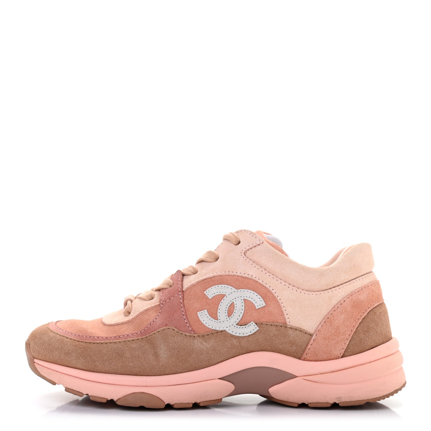 Chanel Nylon Lambskin Suede Calfskin CC Sneakers 36.5 Pink 1 of 7