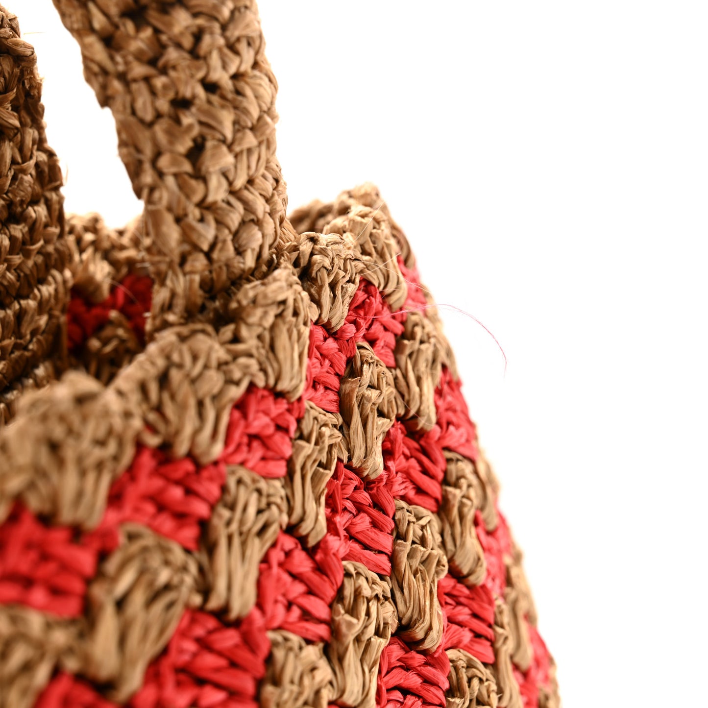 Raffia Crochet Bi-Color Small Tote Naturale Rosso