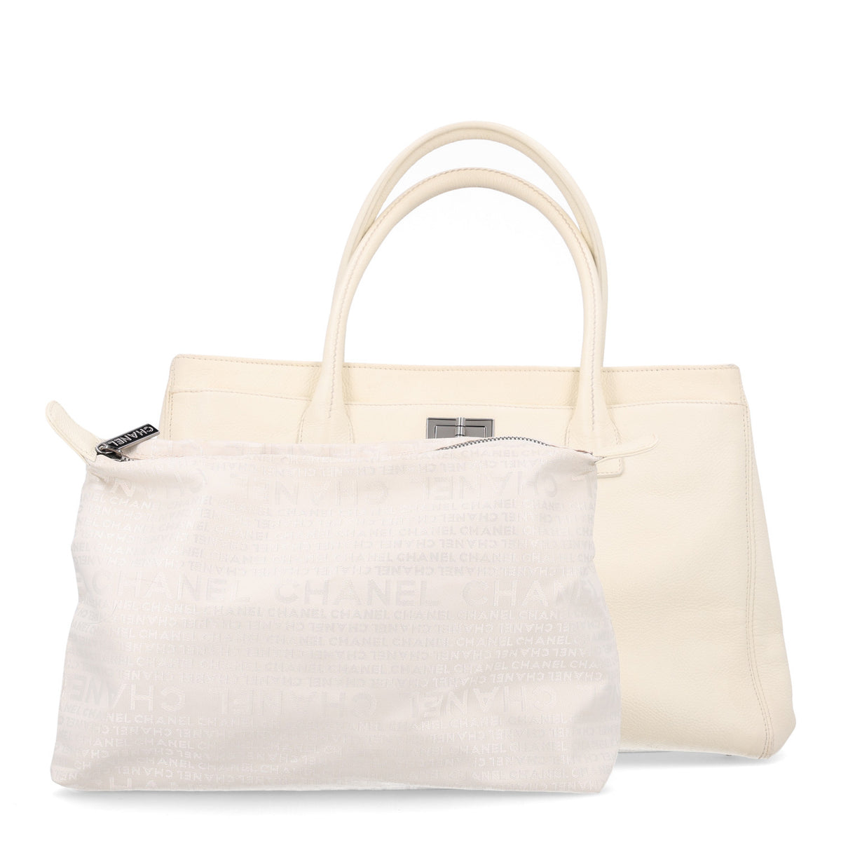 Calfskin Mademoiselle Lock Cerf Executive Shopper Tote White