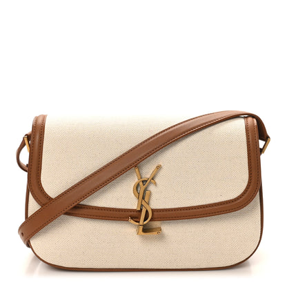 Saint Laurent Linen Calfskin Monogram Small Solferino Satchel Greggio Brick 2 of 19
