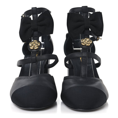 Chanel Lambskin Grosgrain Cap Toe Camellia Mary Jane Pumps 40 Black 3 of 9