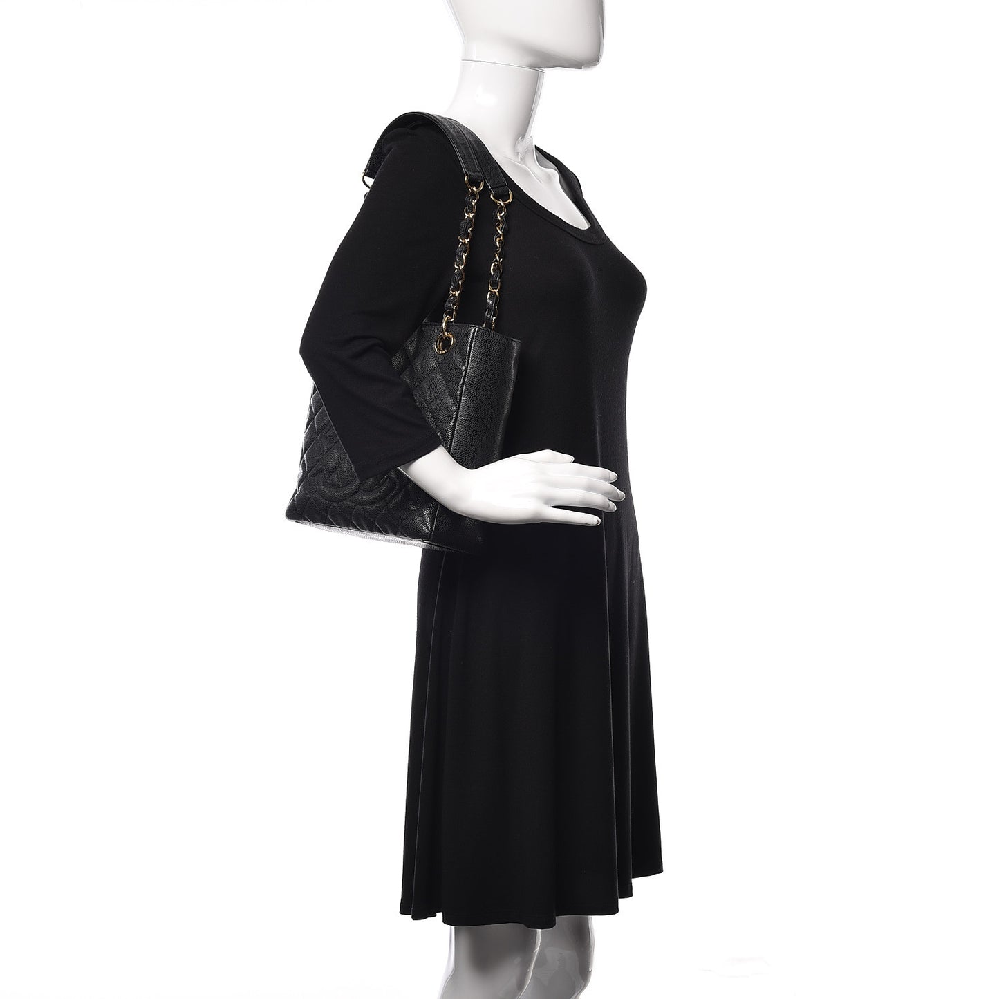 Caviar Quilted Petit Shopping Tote PST Black
