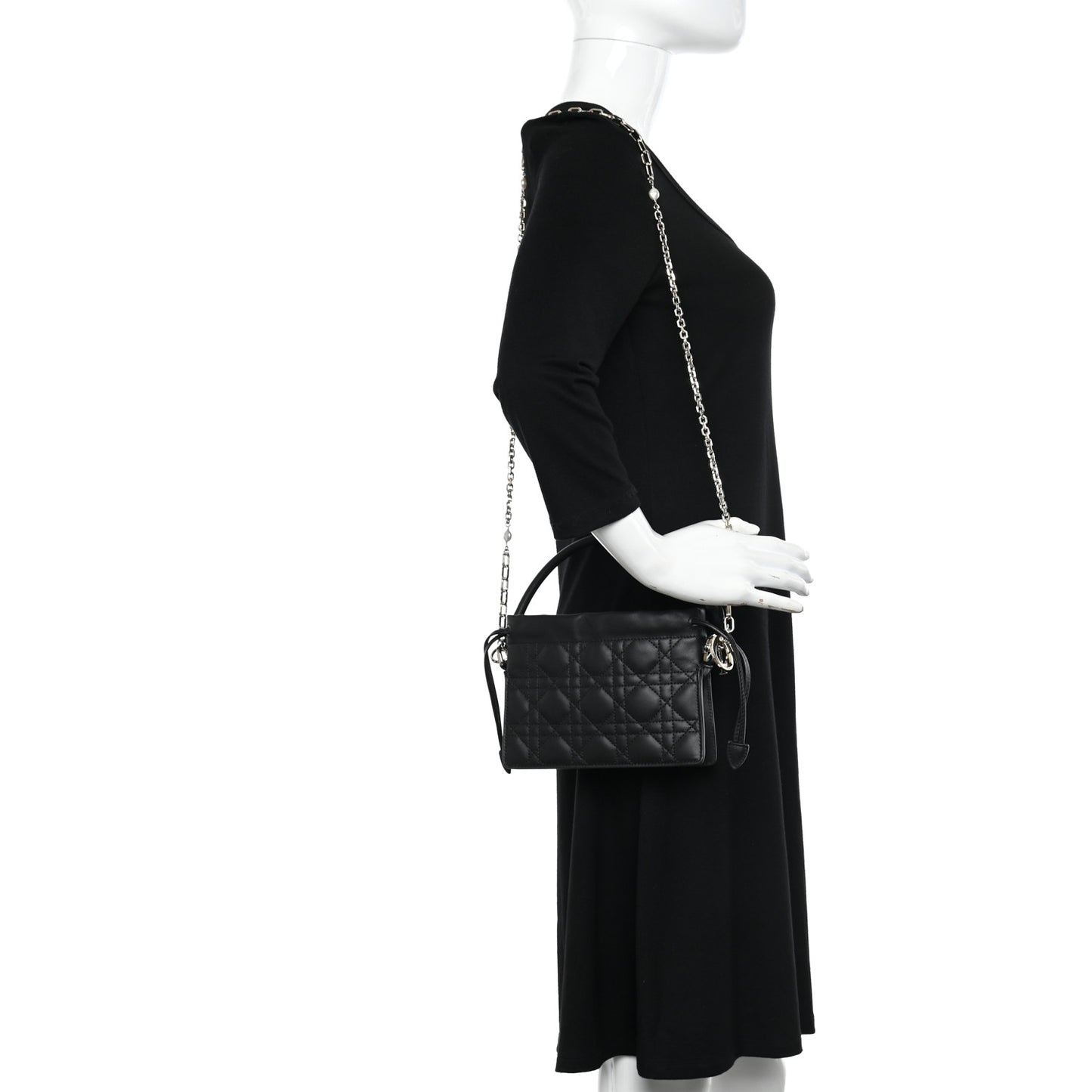 Lambskin Cannage Milly Mini Drawstring Bag Black