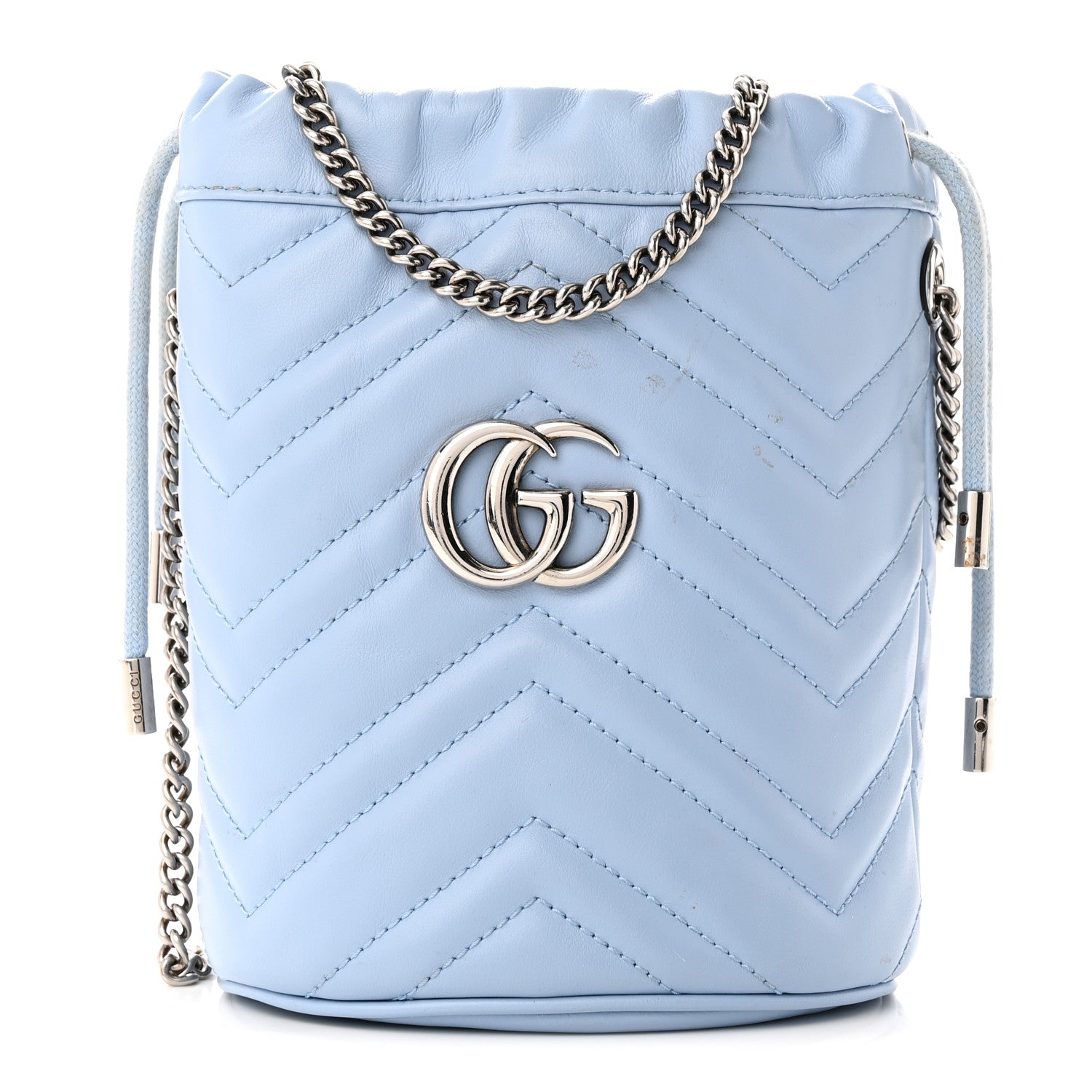 Gucci Calfskin Matelasse Mini GG Marmont 2.0 Bucket Bag Porcelain Light Blue 1 of 10