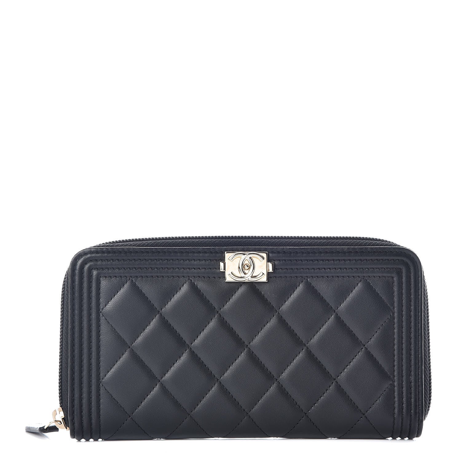 Chanel Lambskin Quilted Boy Zip Around Wallet Black 1 of 10